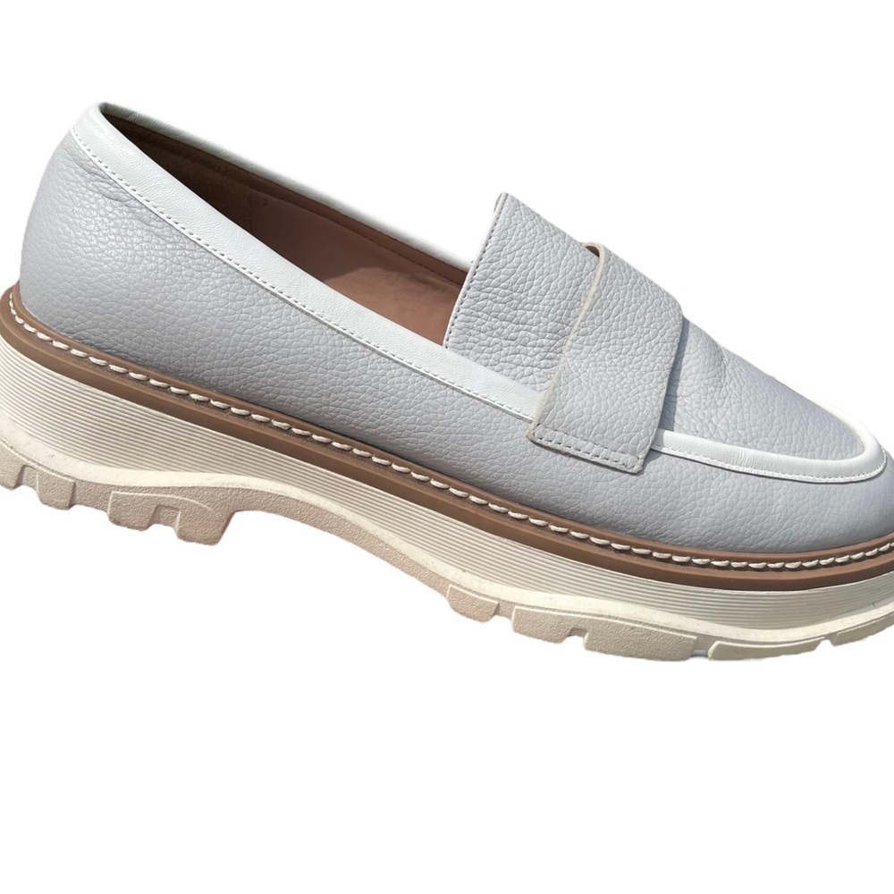 Linea Paolo Minka Gray White Chunky Thick Soles Preppy Leather Loafers Size 9 - Picture 12 of 14